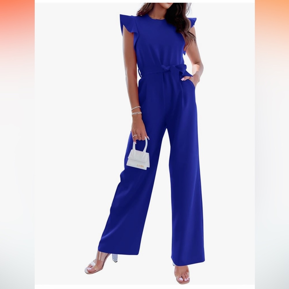Blue Jumpsuit, flutter sleeve